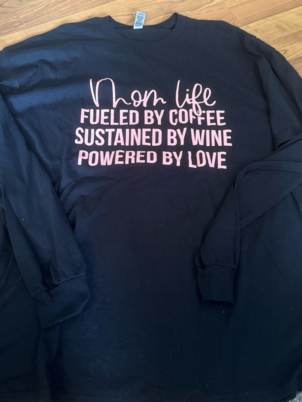 Gildan Black Crewneck Sweatshirt with Pink "Mom Life" Script